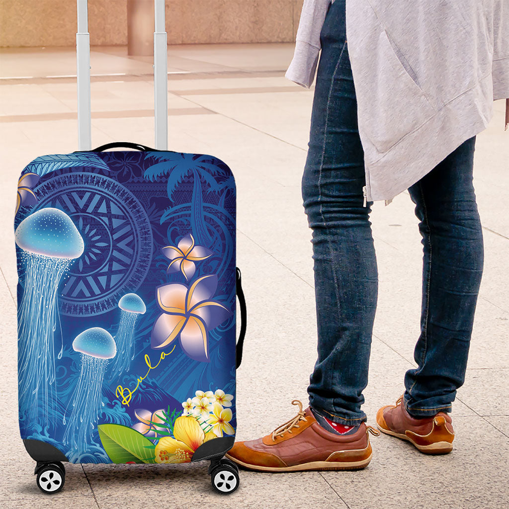 Fiji Jellyfish Luggage Cover Tapa Patterns and Hibiscus Sea Vibe LT03 Blue - Polynesian Pride