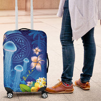 Fiji Jellyfish Luggage Cover Tapa Patterns and Hibiscus Sea Vibe LT03 Blue - Polynesian Pride