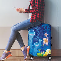 Fiji Jellyfish Luggage Cover Tapa Patterns and Hibiscus Sea Vibe LT03 - Polynesian Pride
