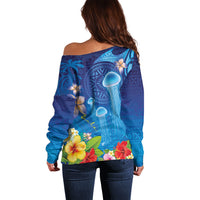Fiji Jellyfish Off Shoulder Sweater Tapa Patterns and Hibiscus Sea Vibe LT03 - Polynesian Pride
