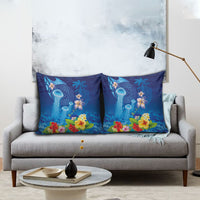 Fiji Jellyfish Pillow Cover Tapa Patterns and Hibiscus Sea Vibe LT03 - Polynesian Pride