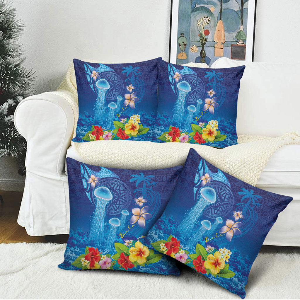 Fiji Jellyfish Pillow Cover Tapa Patterns and Hibiscus Sea Vibe LT03 - Polynesian Pride