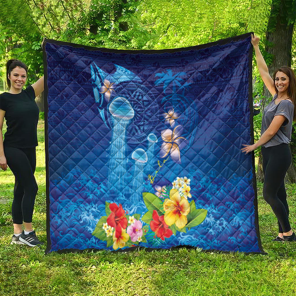 Fiji Jellyfish Quilt Tapa Patterns and Hibiscus Sea Vibe LT03 - Polynesian Pride