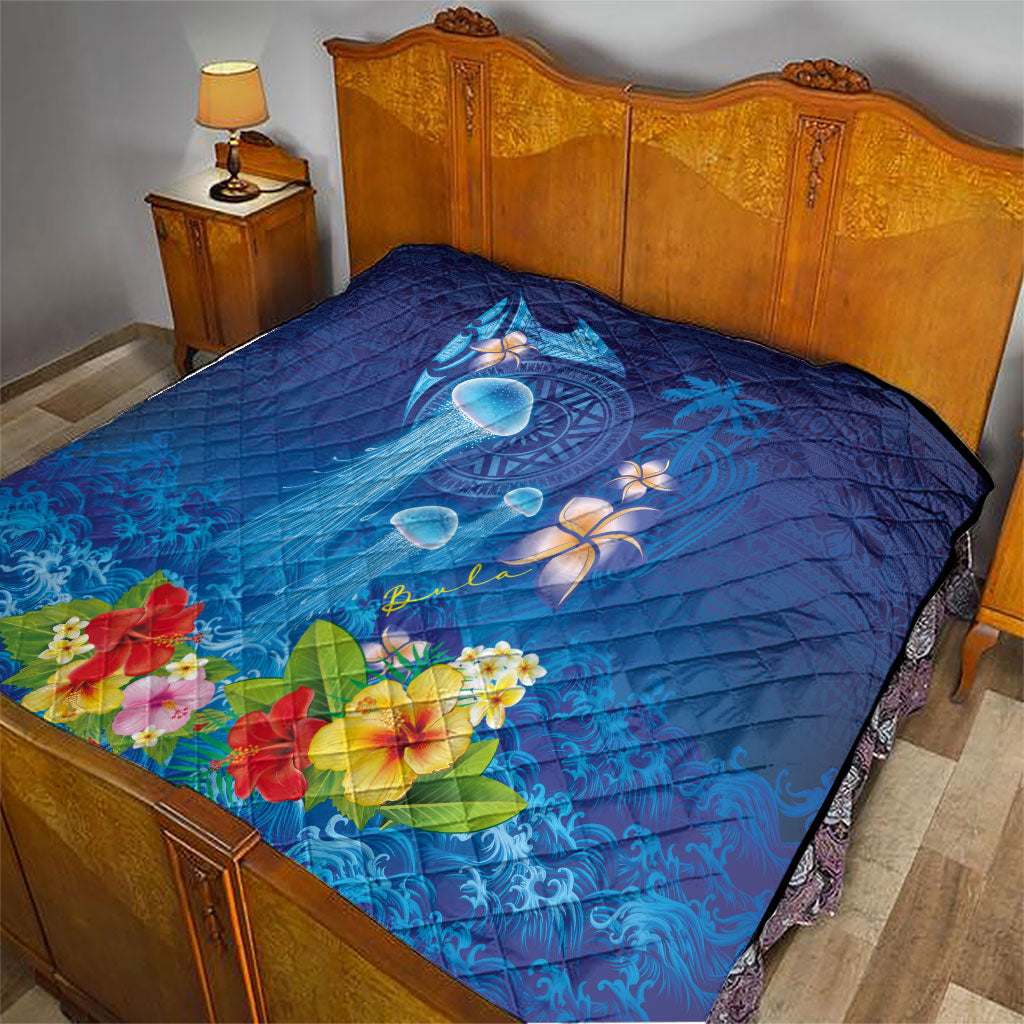 Fiji Jellyfish Quilt Tapa Patterns and Hibiscus Sea Vibe LT03 - Polynesian Pride