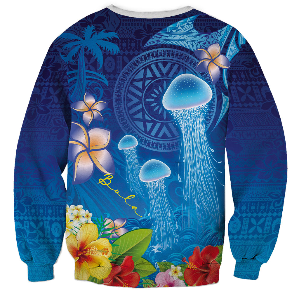 Fiji Jellyfish Sweatshirt Tapa Patterns and Hibiscus Sea Vibe LT03 - Polynesian Pride