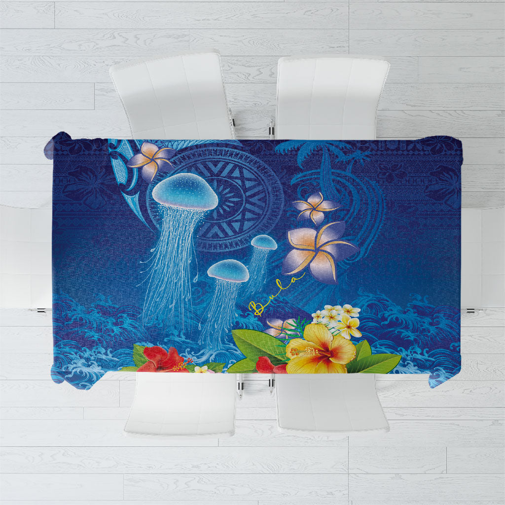 Fiji Jellyfish Tablecloth Tapa Patterns and Hibiscus Sea Vibe LT03 Blue - Polynesian Pride