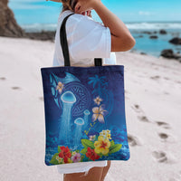 Fiji Jellyfish Tote Bag Tapa Patterns and Hibiscus Sea Vibe LT03 - Polynesian Pride