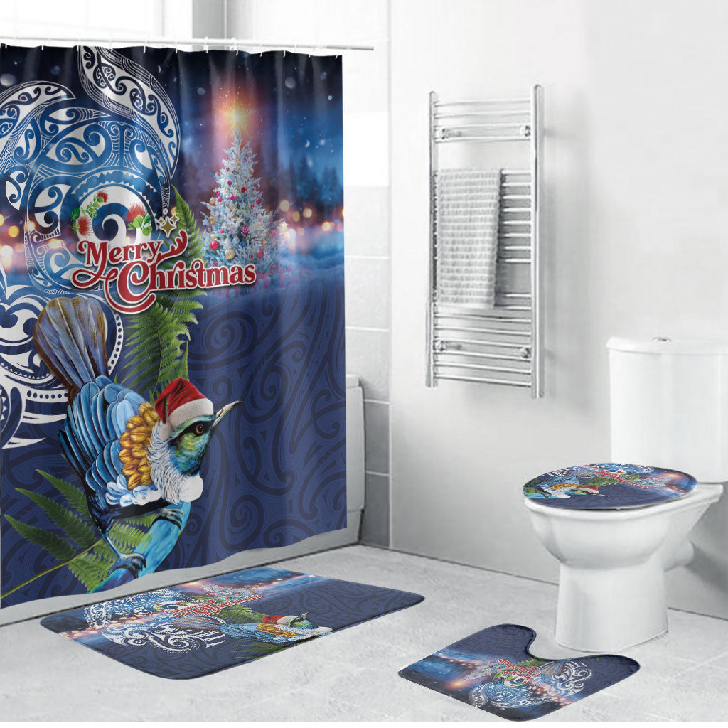 New Zealand Merry Christmas Bathroom Set Maori Tribal Pattern with Xmas Tui Bird LT03 Bathroom Set (4 pcs) Multicolor - Polynesian Pride