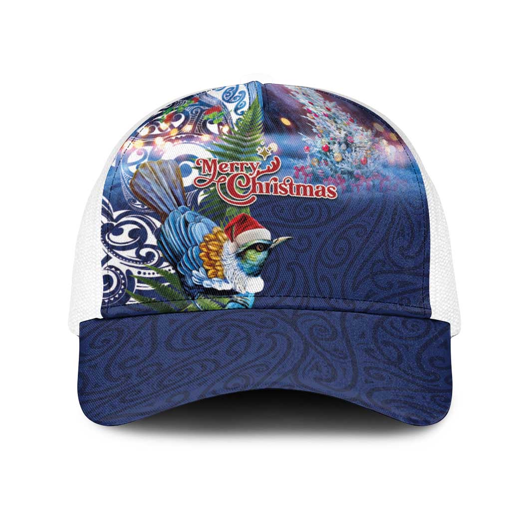 New Zealand Merry Christmas Mesh Trucker Cap Maori Tribal Pattern with Xmas Tui Bird LT03 One Size White Multicolor - Polynesian Pride