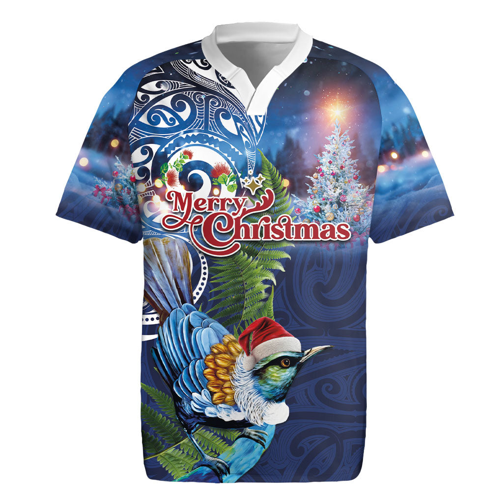 New Zealand Merry Christmas Rugby Jersey Maori Tribal Pattern with Xmas Tui Bird LT03 Multicolor - Polynesian Pride