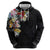 Hawaiian and Japanese Together Hoodie Colorful Traditional Japanese Tattoo and Kakau Pattern Black Color