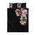 Hawaiian and Japanese Together Quilt Bed Set Colorful Traditional Japanese Tattoo and Kakau Pattern Black Color