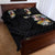 Hawaiian and Japanese Together Quilt Bed Set Colorful Traditional Japanese Tattoo and Kakau Pattern Black Color