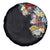 Hawaiian and Japanese Together Spare Tire Cover Colorful Traditional Japanese Tattoo and Kakau Pattern Black Color