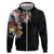 Hawaiian and Japanese Together Zip Hoodie Colorful Traditional Japanese Tattoo and Kakau Pattern Black Color