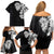 Hawaiian and Japanese Together Family Matching Off Shoulder Short Dress and Hawaiian Shirt Japanese Koi Fish Tattoo and Kakau Pattern Black Color