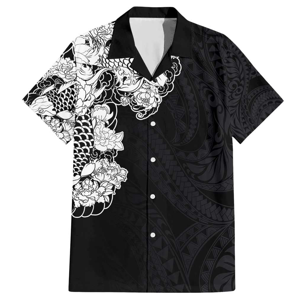 Hawaiian and Japanese Together Hawaiian Shirt Japanese Koi Fish Tattoo and Kakau Pattern Black Color LT03 Black - Polynesian Pride