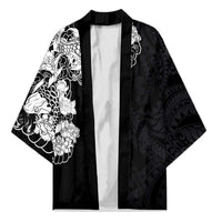Hawaiian and Japanese Together Kimono Japanese Koi Fish Tattoo and Kakau Pattern Black Color LT03 Unisex Black - Polynesian Pride