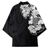 Hawaiian and Japanese Together Kimono Japanese Koi Fish Tattoo and Kakau Pattern Black Color LT03 - Polynesian Pride