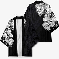 Hawaiian and Japanese Together Kimono Japanese Koi Fish Tattoo and Kakau Pattern Black Color LT03 - Polynesian Pride