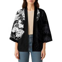 Hawaiian and Japanese Together Kimono Japanese Koi Fish Tattoo and Kakau Pattern Black Color LT03 - Polynesian Pride