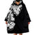 Hawaiian and Japanese Together Wearable Blanket Hoodie Japanese Koi Fish Tattoo and Kakau Pattern Black Color