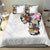 Hawaiian and Japanese Together Bedding Set Colorful Traditional Japanese Tattoo and Kakau Pattern White Color