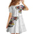 Hawaiian and Japanese Together Family Matching Off The Shoulder Long Sleeve Dress and Hawaiian Shirt Colorful Traditional Japanese Tattoo and Kakau Pattern White Color