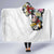 Hawaiian and Japanese Together Hooded Blanket Colorful Traditional Japanese Tattoo and Kakau Pattern White Color