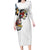 Hawaiian and Japanese Together Long Sleeve Bodycon Dress Colorful Traditional Japanese Tattoo and Kakau Pattern White Color