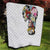 Hawaiian and Japanese Together Quilt Colorful Traditional Japanese Tattoo and Kakau Pattern White Color