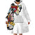 Hawaiian and Japanese Together Wearable Blanket Hoodie Colorful Traditional Japanese Tattoo and Kakau Pattern White Color