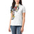 Hawaiian and Japanese Together Women Polo Shirt Colorful Traditional Japanese Tattoo and Kakau Pattern White Color