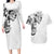 Hawaiian and Japanese Together Couples Matching Long Sleeve Bodycon Dress and Hawaiian Shirt Japanese Koi Fish Tattoo and Kakau Pattern White Color