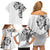 Hawaiian and Japanese Together Family Matching Off Shoulder Short Dress and Hawaiian Shirt Japanese Koi Fish Tattoo and Kakau Pattern White Color