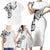 Hawaiian and Japanese Together Family Matching Short Sleeve Bodycon Dress and Hawaiian Shirt Japanese Koi Fish Tattoo and Kakau Pattern White Color