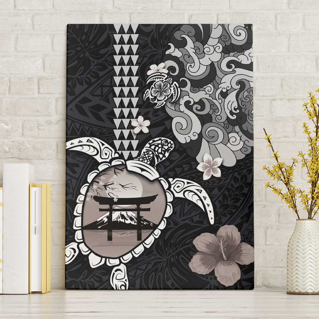 Hawaiian and Japanese Together Canvas Wall Art Japanese Culture and Turtle Kakau Tattoo Black Color LT03 Without Frame Black - Polynesian Pride