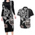 Hawaiian and Japanese Together Couples Matching Long Sleeve Bodycon Dress and Hawaiian Shirt Japanese Culture and Turtle Kakau Tattoo Black Color