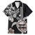 Hawaiian and Japanese Together Family Matching Off The Shoulder Long Sleeve Dress and Hawaiian Shirt Japanese Culture and Turtle Kakau Tattoo Black Color