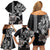 Hawaiian and Japanese Together Family Matching Off Shoulder Short Dress and Hawaiian Shirt Japanese Culture and Turtle Kakau Tattoo Black Color