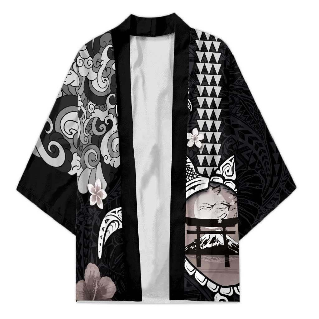 Hawaiian and Japanese Together Kimono Japanese Culture and Turtle Kakau Tattoo Black Color LT03 Unisex Black - Polynesian Pride
