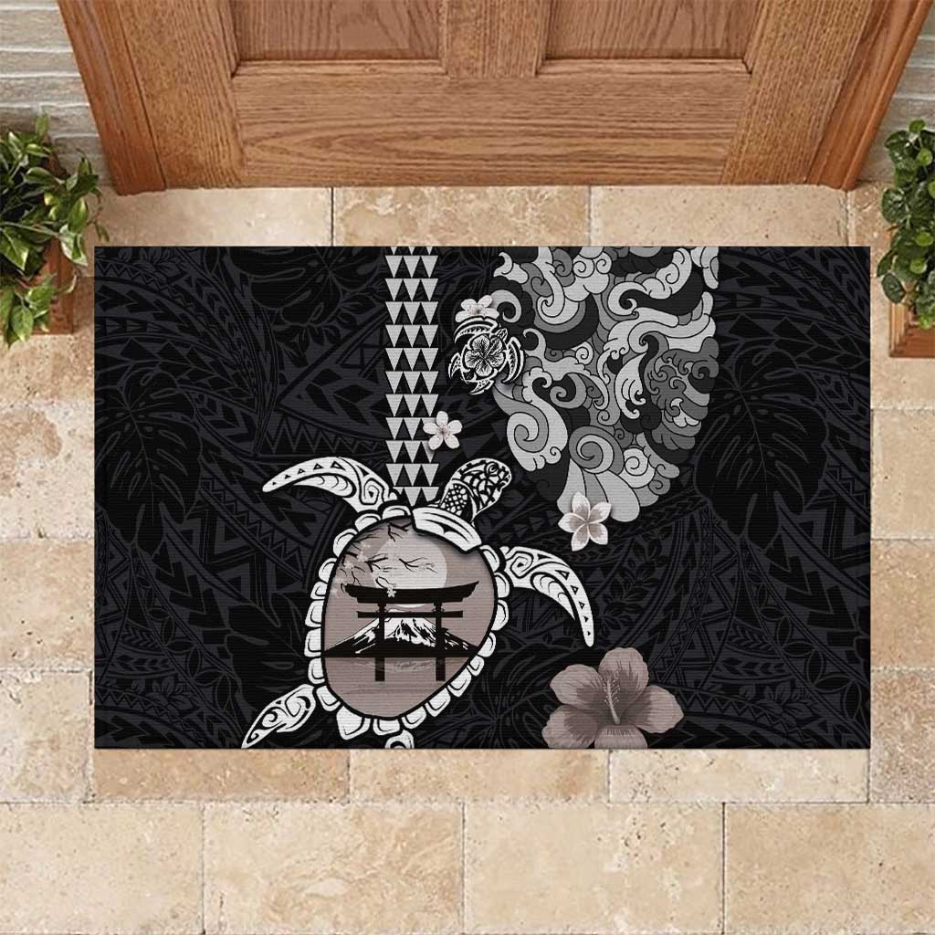 Hawaiian and Japanese Together Rubber Doormat Japanese Culture and Turtle Kakau Tattoo Black Color LT03 Black - Polynesian Pride