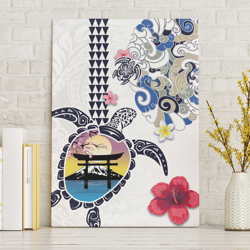Hawaiian and Japanese Together Canvas Wall Art Japanese Culture and Turtle Kakau Tattoo White Color LT03 Without Frame White - Polynesian Pride