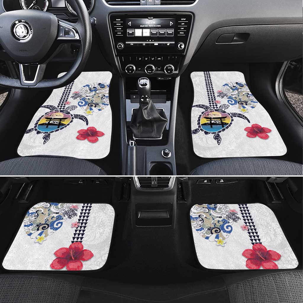 Hawaiian and Japanese Together Car Mats Japanese Culture and Turtle Kakau Tattoo White Color LT03 Set 4pcs White - Polynesian Pride