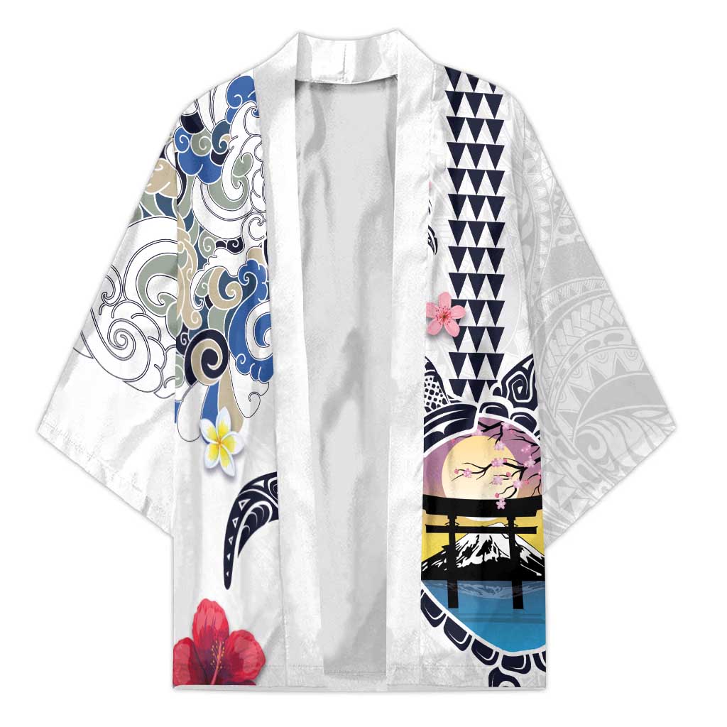 Hawaiian and Japanese Together Kimono Japanese Culture and Turtle Kakau Tattoo White Color LT03 Unisex White - Polynesian Pride
