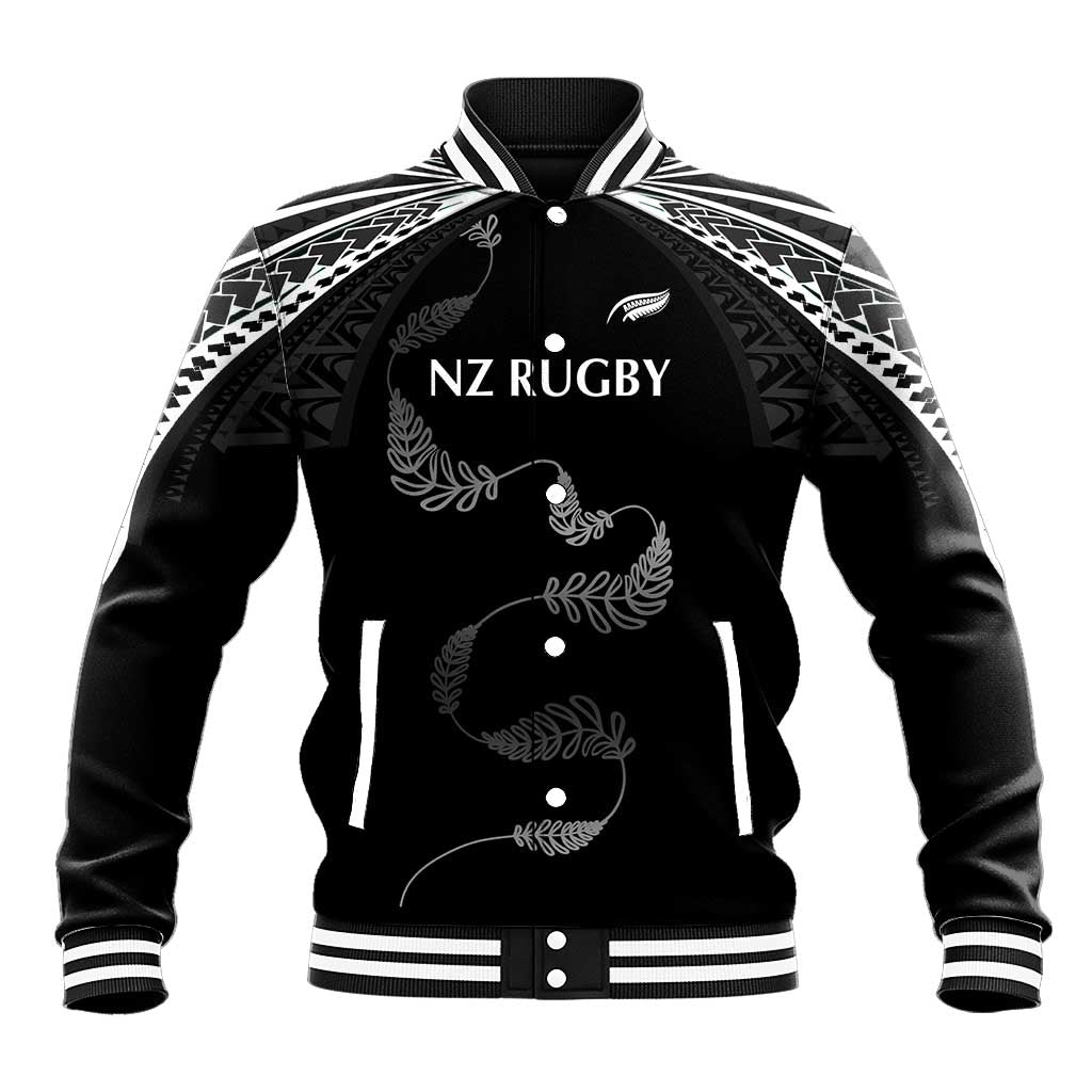 New Zealand Rugby Custom Baseball Jacket Aotearoa Armour Blacks Silver Ferns LT03 Unisex Black - Polynesian Pride