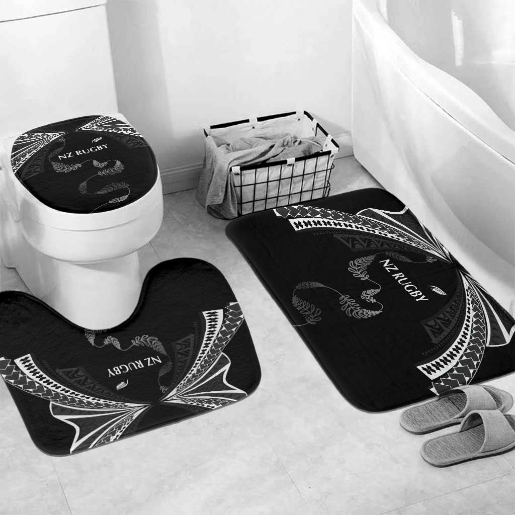 New Zealand Rugby Bathroom Set Aotearoa Armour Blacks Silver Ferns LT03 Mat Set Only (3 pcs) One Size Black - Polynesian Pride