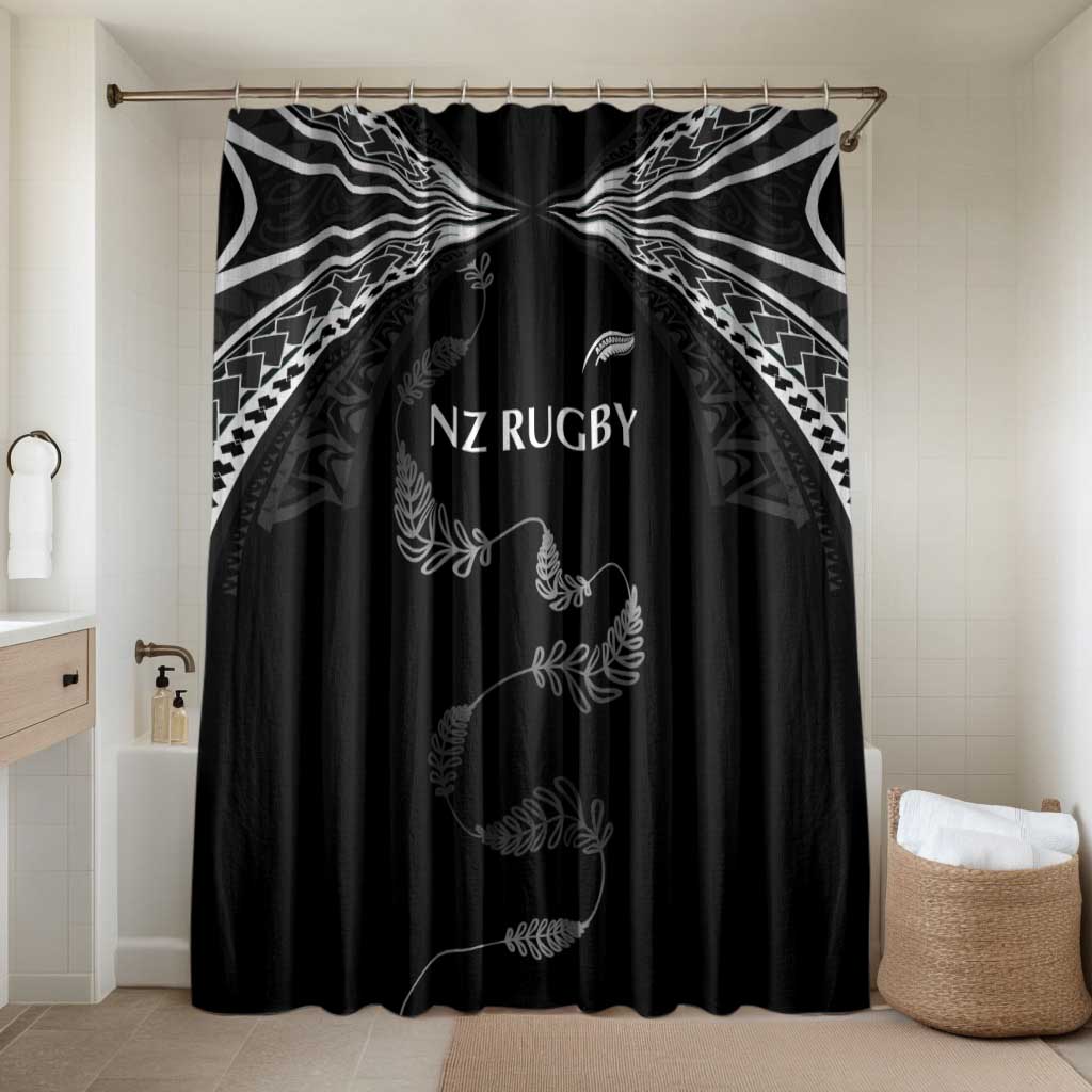 New Zealand Rugby Bathroom Set Aotearoa Armour Blacks Silver Ferns LT03 Shower Curtain Only Black - Polynesian Pride
