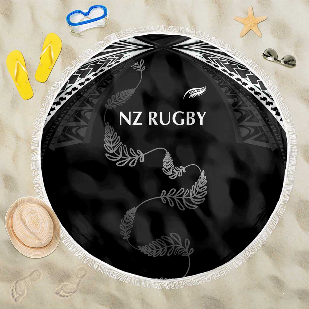 New Zealand Rugby Beach Blanket Aotearoa Armour Blacks Silver Ferns LT03 One Size 150cm Black - Polynesian Pride