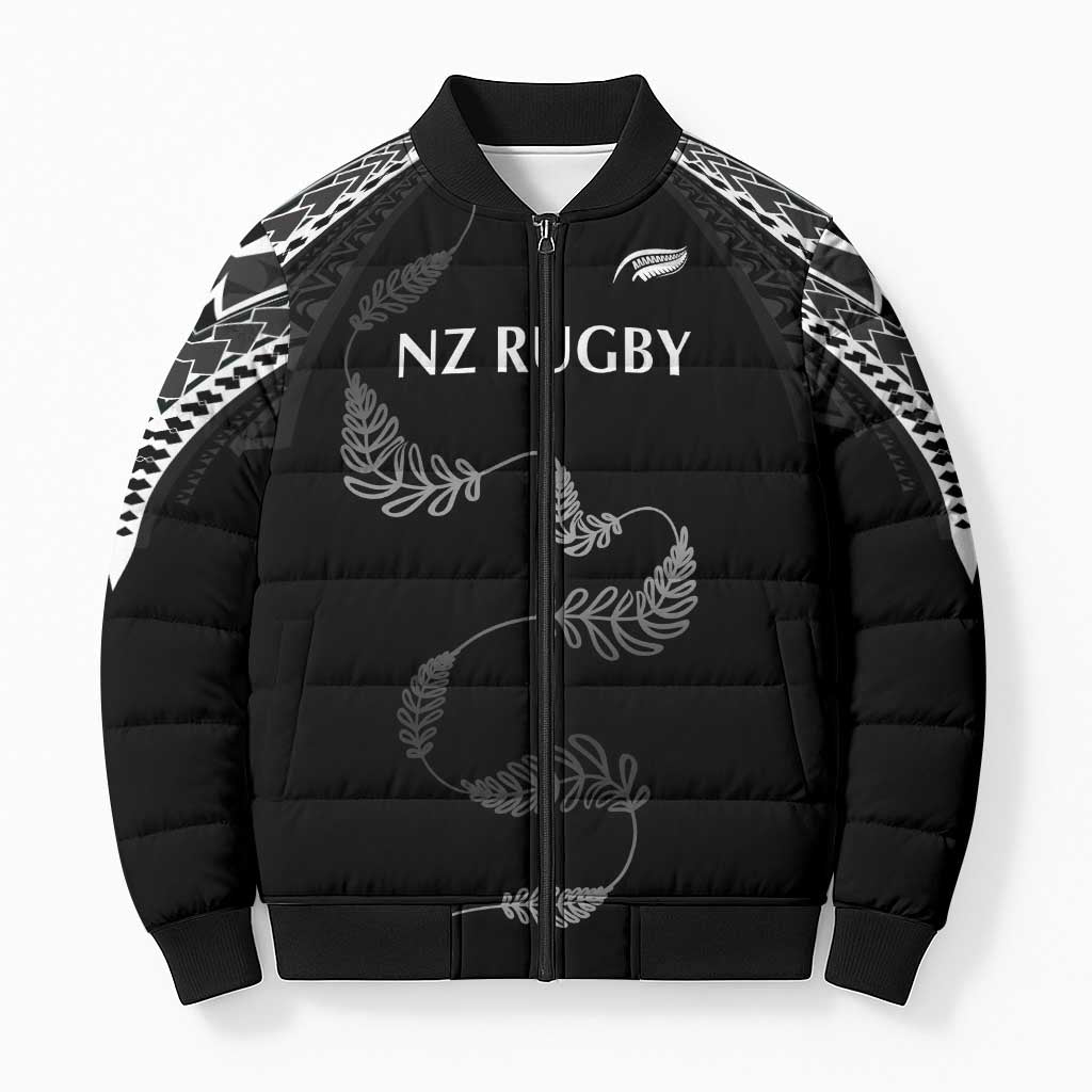 New Zealand Rugby Custom Bomber Puffer Jacket Aotearoa Armour Blacks Silver Ferns LT03 Unisex Black - Polynesian Pride